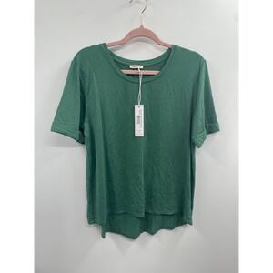NWT Terrera Nicola Folded-Cuff Short Sleeve Tee Shirt Womens Medium Forest Green